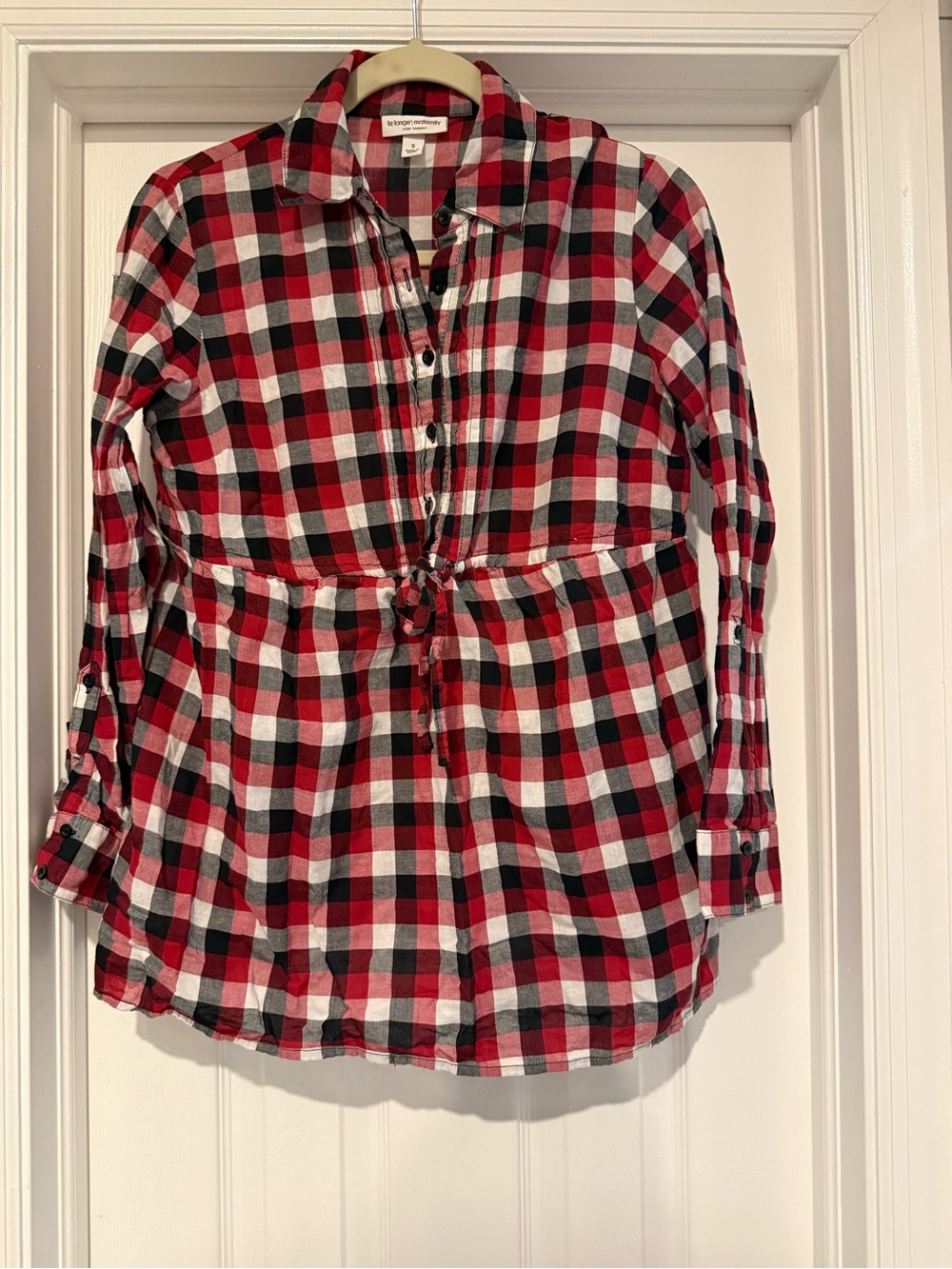Liz Lange Maternity Red Black & White Plaid Button-Up Shirt‎ size Small